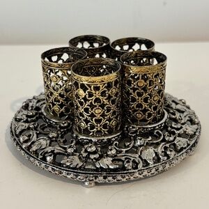 Vintage 1960's metal filagree Hollywood Regency 5 lipstick holder silver & gold
